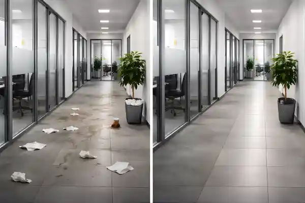 Office Corridor Cleaning Before and After Transformation in Abbeydale