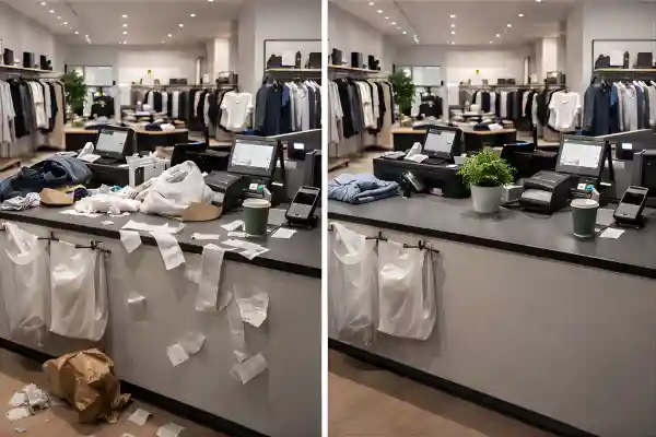 Retail till area cleaning before and after deep clean